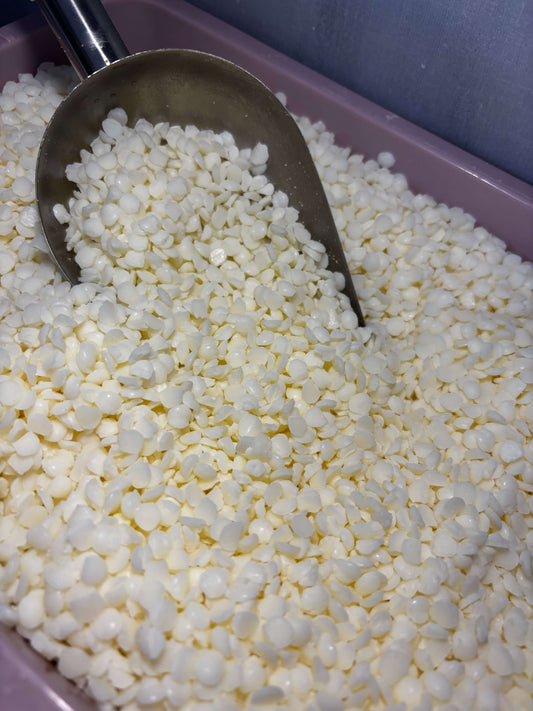 close up of soy wax pellets