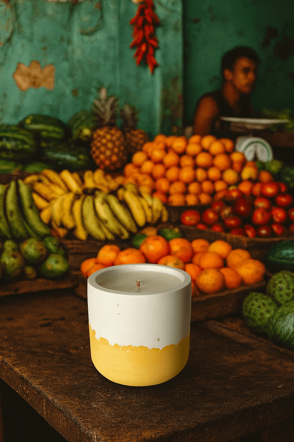 Candle sat within the fruit markets in Havana