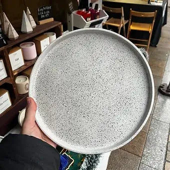 large round silver granite tray
