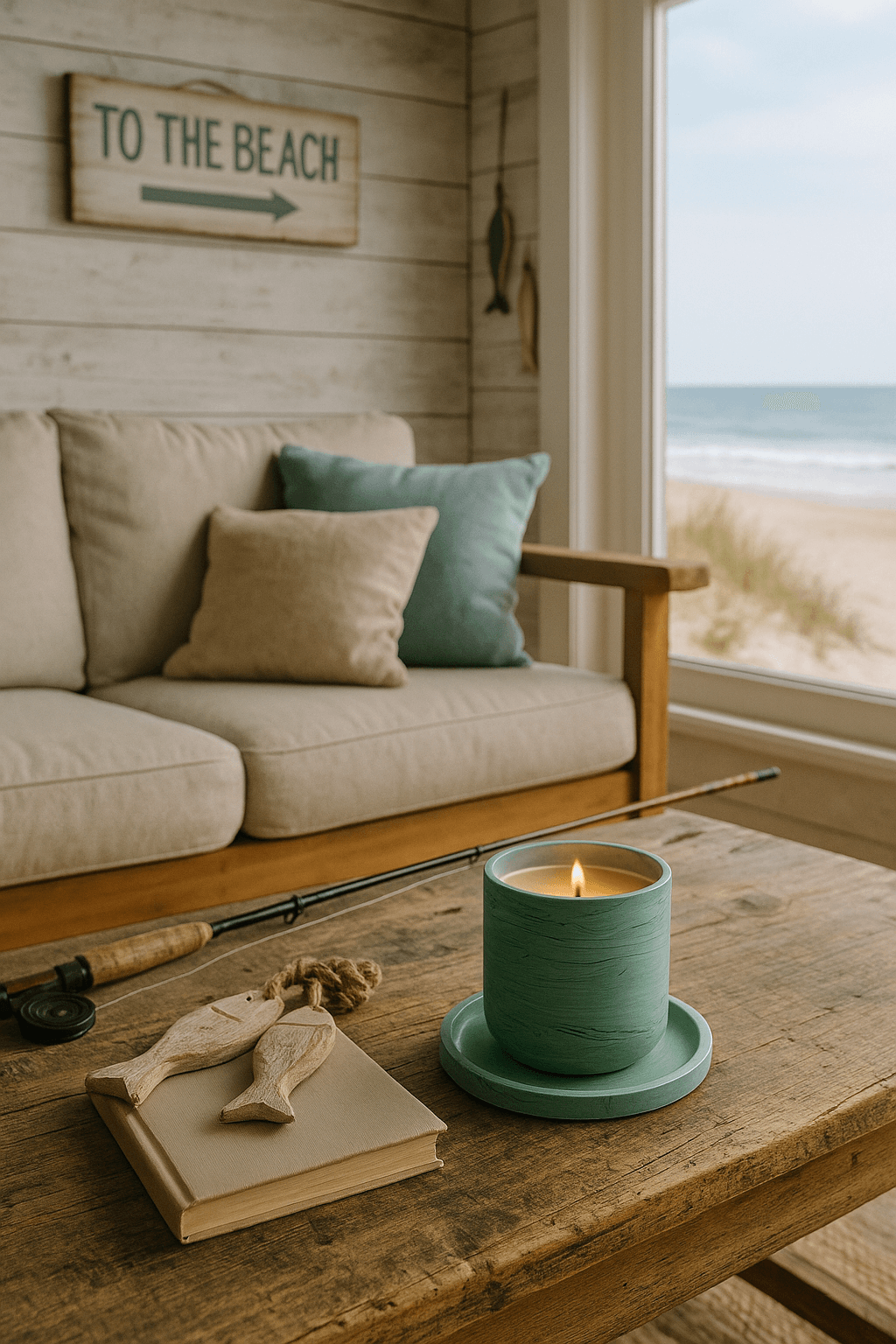 St Ives candle in a coastal home 