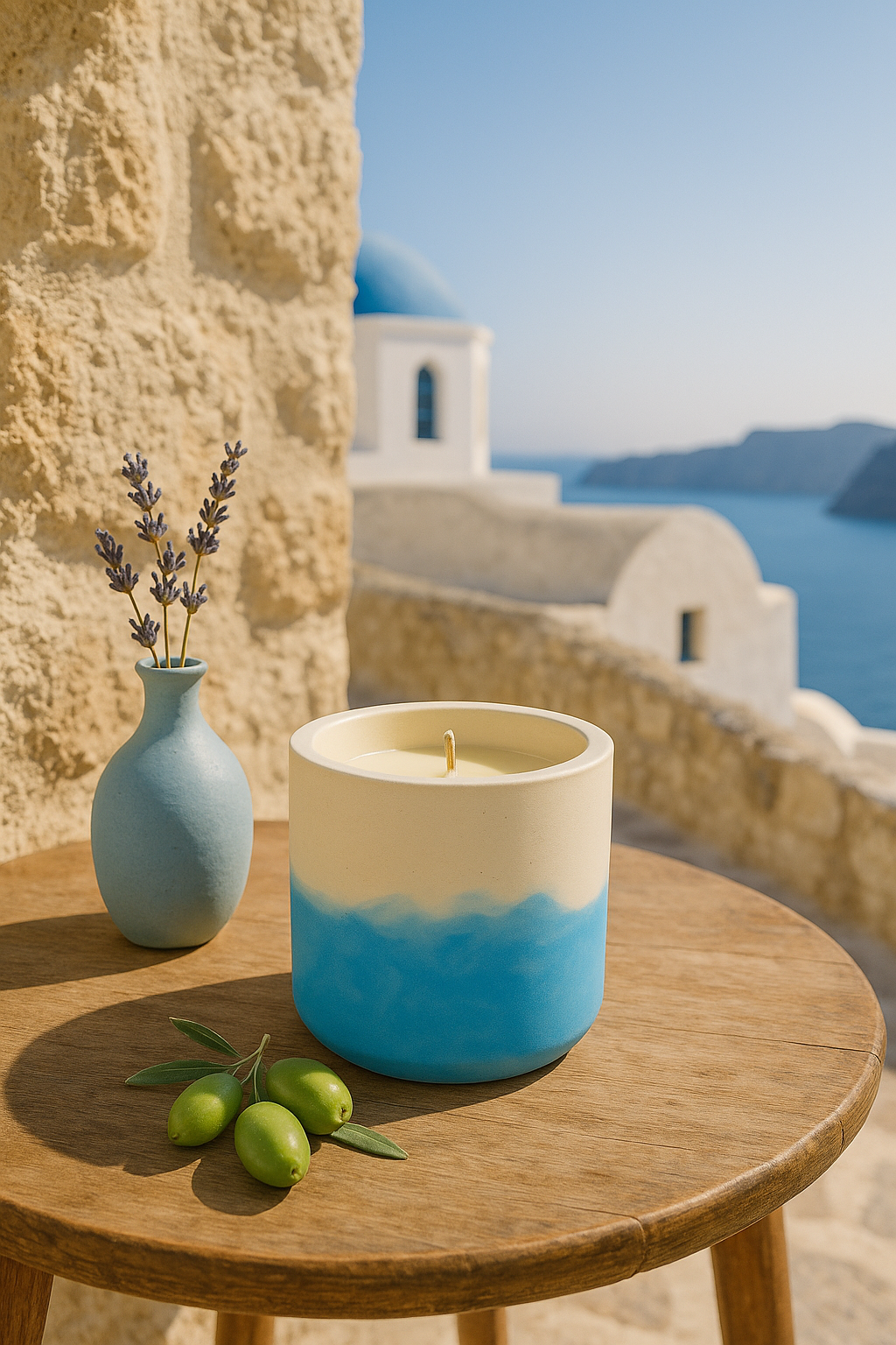 greek summer candle overlooking greece